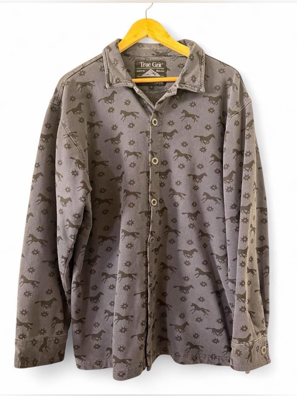 True Grit Charcoal Gray Button-Front Shirt with Horse & Star Print